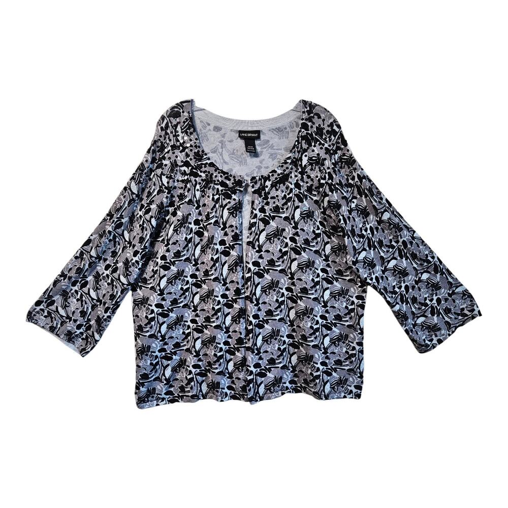 LANE BRYANT Women Plus 18 20 Cardigan Sweater Black Gray Sequins 3/4 Sleeve 44"